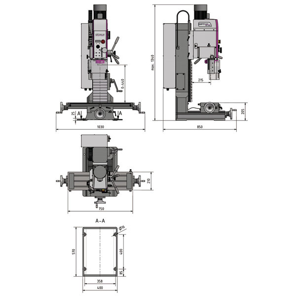 Präzisions-Bohr-Fräsmaschine Optimum OPTImill MH 35G - mit Schaltgetriebe, elektronisch regelbar
